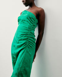 Robe longue asymétrique Adele en soie - Roses Jacquard
