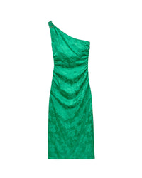 ROSES JACQUARD GREEN / DJV / QTY : 19 / Robe Longue Asymétrique Adele - Roses Jacquard Green