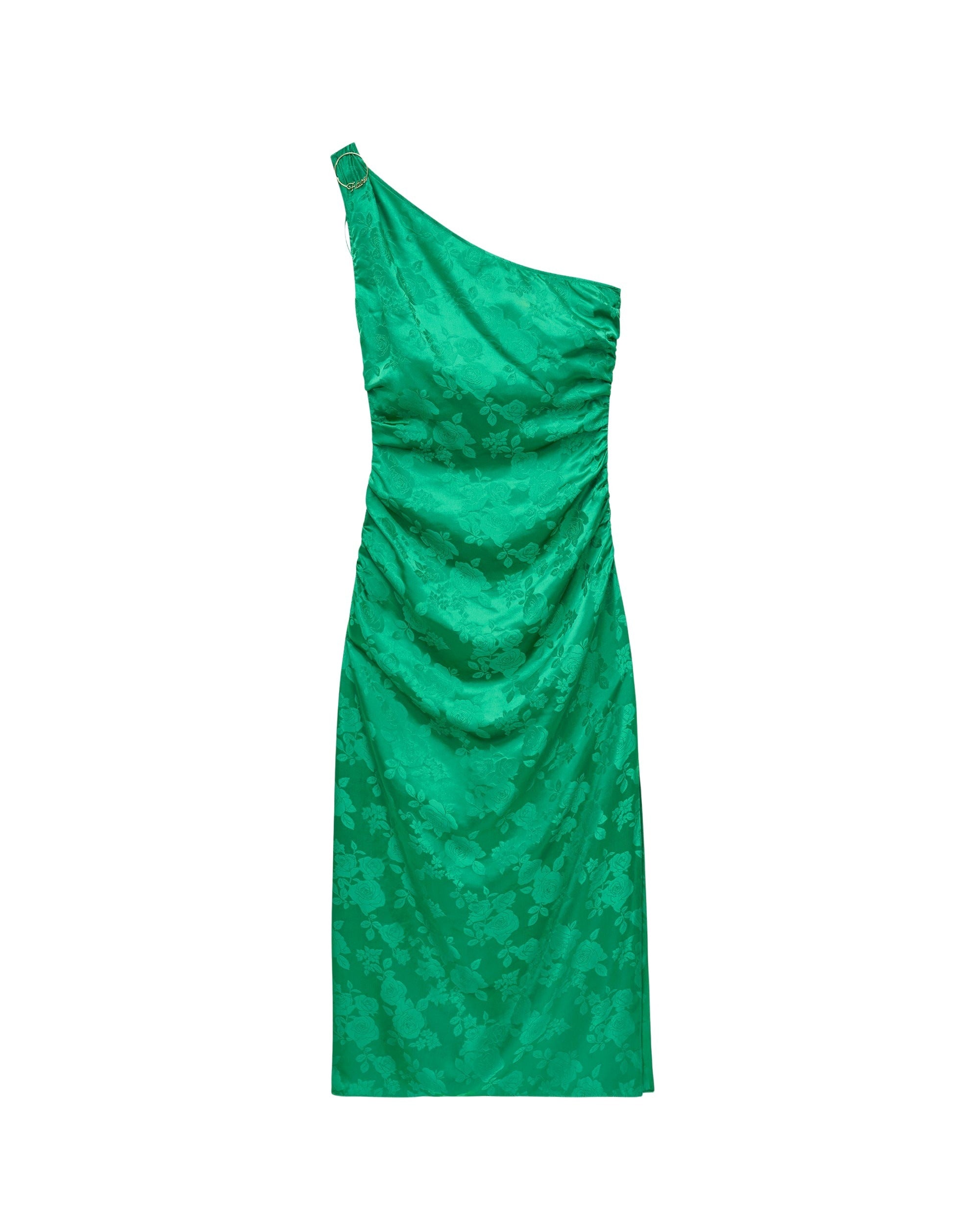 ROSES JACQUARD GREEN / DJV / QTY : 19 / Robe Longue Asymétrique Adele - Roses Jacquard Green