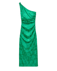 Robe longue asymétrique Adele en soie - Roses Jacquard