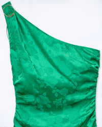 ROSES JACQUARD GREEN / DJV / QTY : 19 / Robe Longue Asymétrique Adele - Roses Jacquard Green