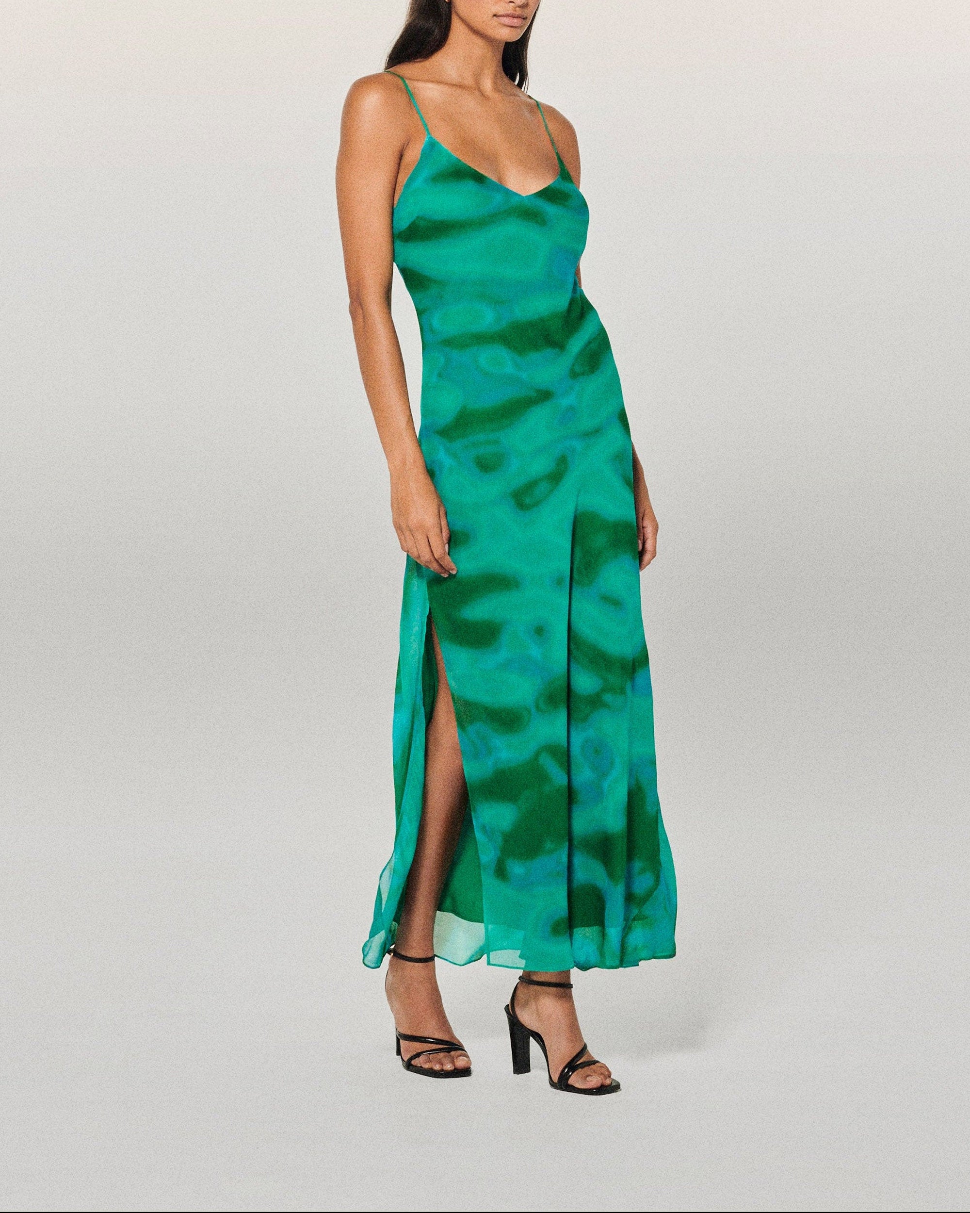Robe longue à bretelles en mousseline - Marvelous Green