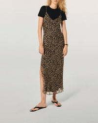 Robe longue à bretelles en mousseline - Winter Leopard
