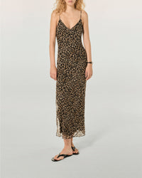 Robe longue à bretelles en mousseline - Winter Leopard