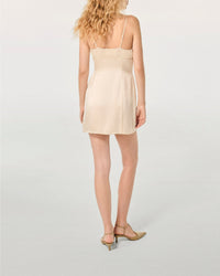 Robe courte à bretelles Tessia en soie - Champagne