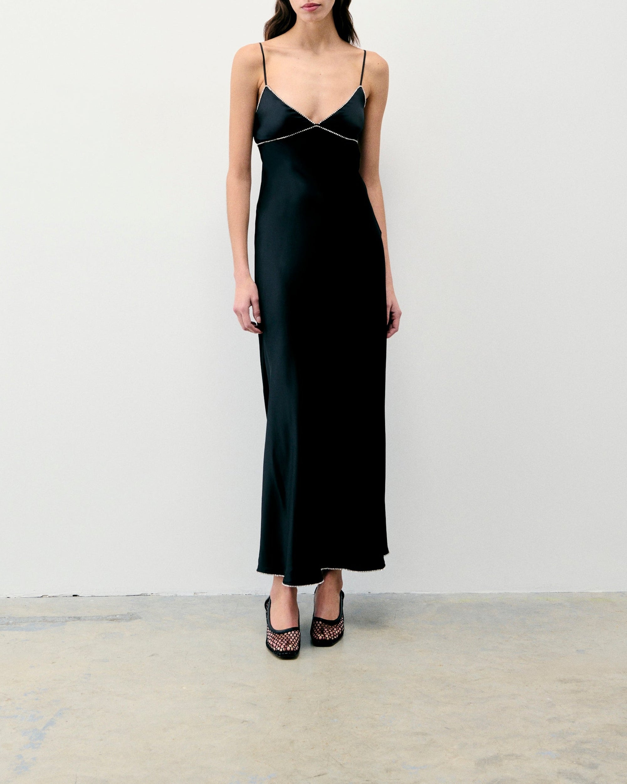 Robe longue à bretelles Tess en soie - Noir