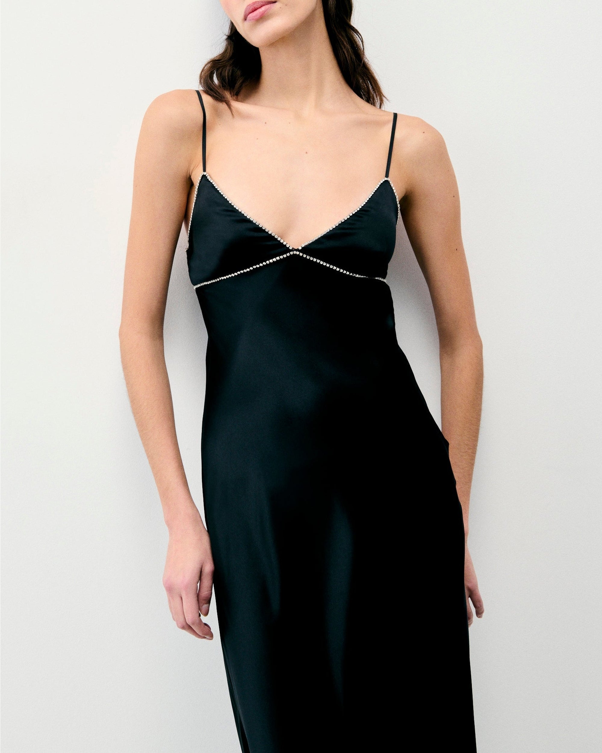 Robe longue à bretelles Tess en soie - Noir
