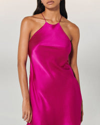 Robe courte à bretelles Selena en soie - Raspberry Pink