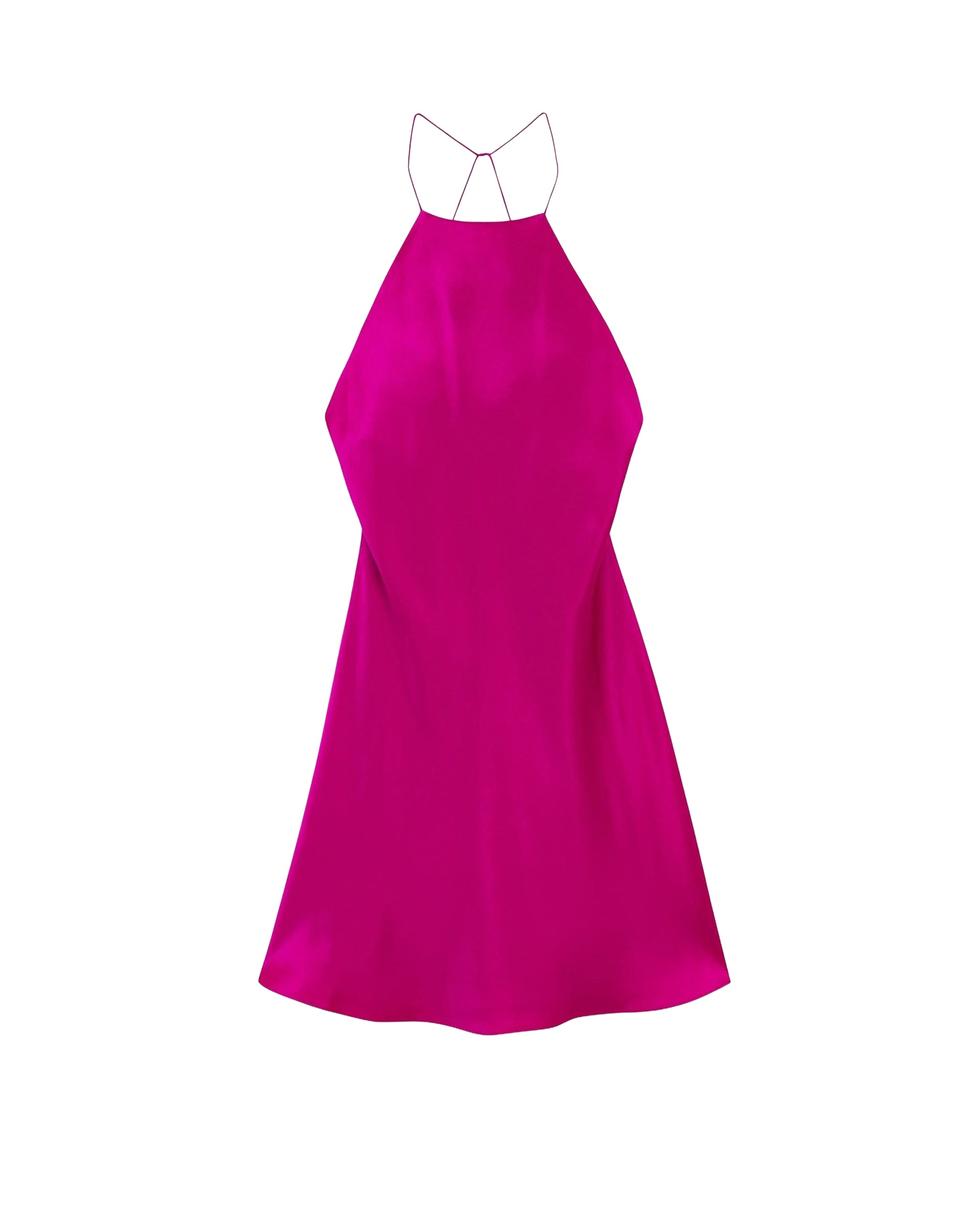 Robe courte à bretelles Selena en soie - Raspberry Pink