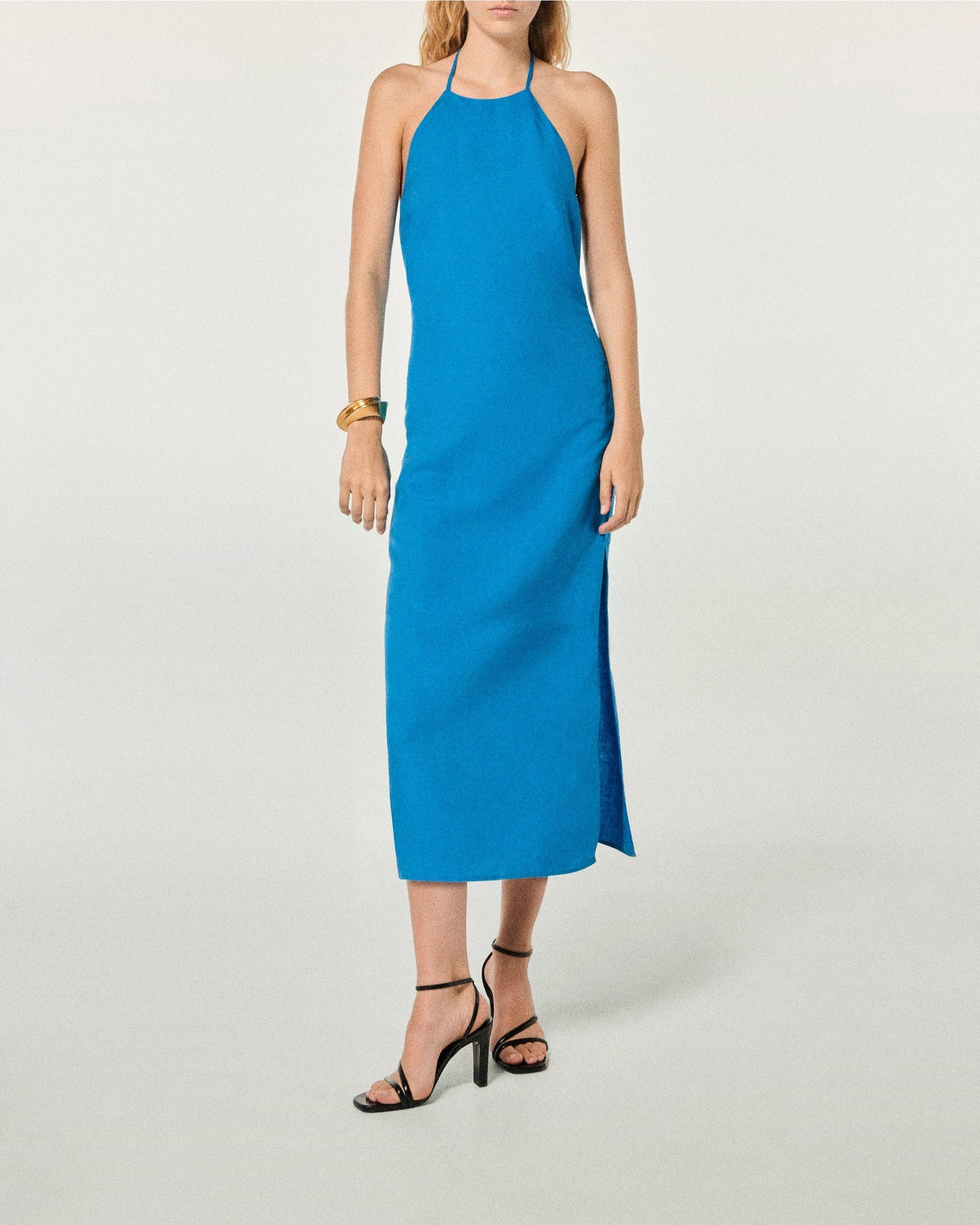 Robe longue à bretelles Josie en lin - Tropical Blue