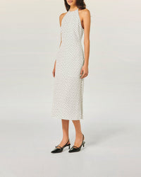 Robe longue à bretelles Josie en lin - Pois Ecru