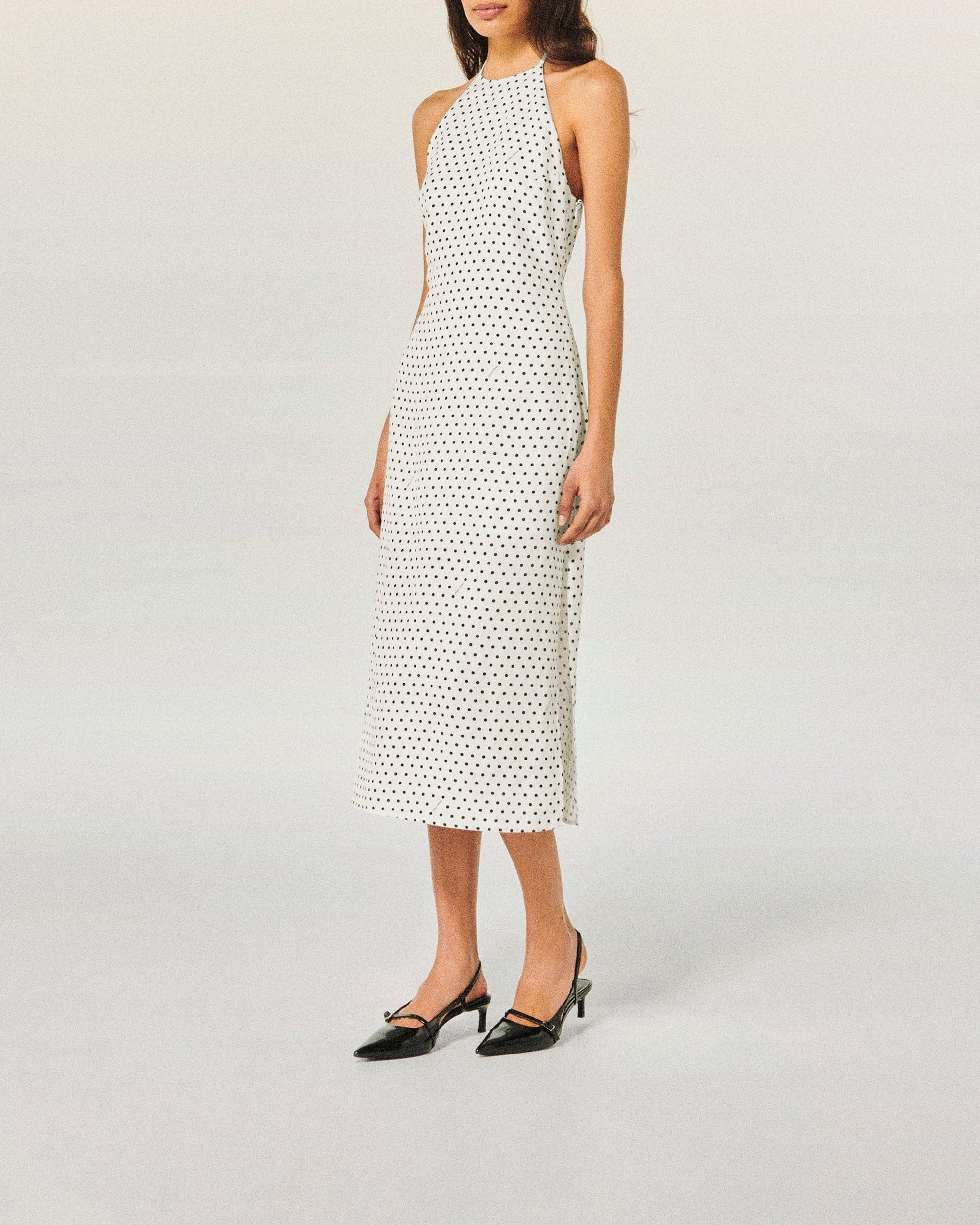 Robe longue à bretelles Josie en lin - Pois Ecru