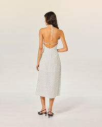 Robe longue à bretelles Josie en lin - Pois Ecru