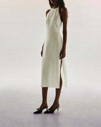 Robe longue à bretelles Josie en lin - Pois Ecru
