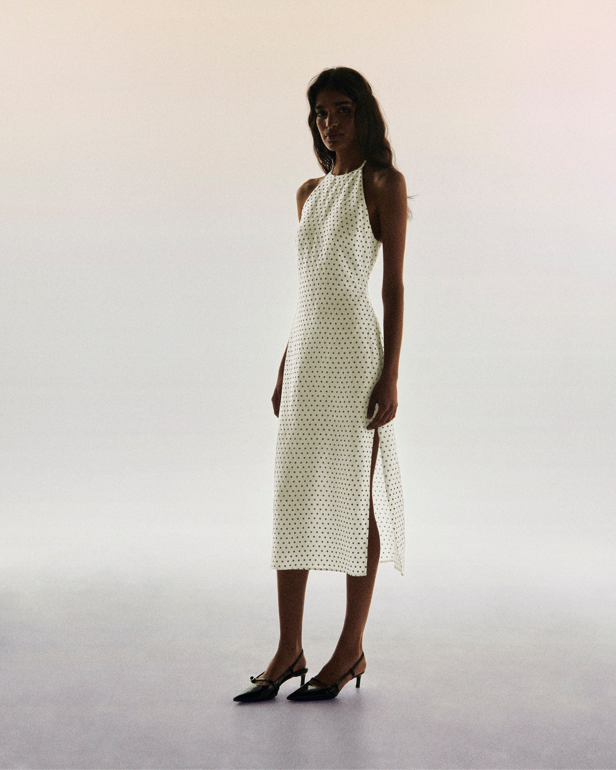 Y. ONLY PORTE / POIS ECRU / NEW / QTY : 6 / Robe Longue Bretelle Josie - Pois Ecru