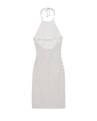 Robe longue à bretelles Josie en lin - Pois Ecru