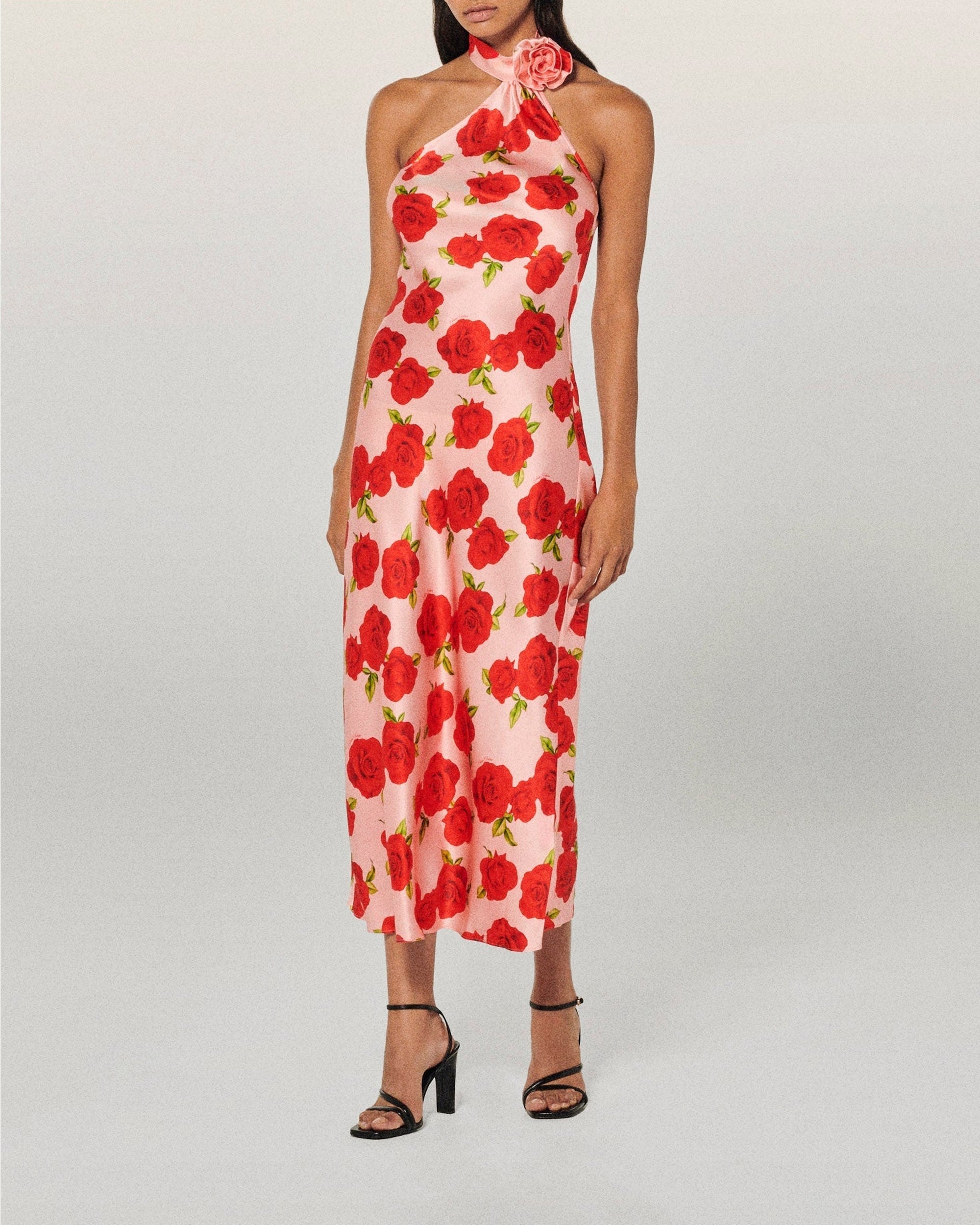 Robe longue asymétrique Sienna en soie - Hot Roses