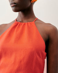 Robe courte à bretelles Betty en lin - Orange