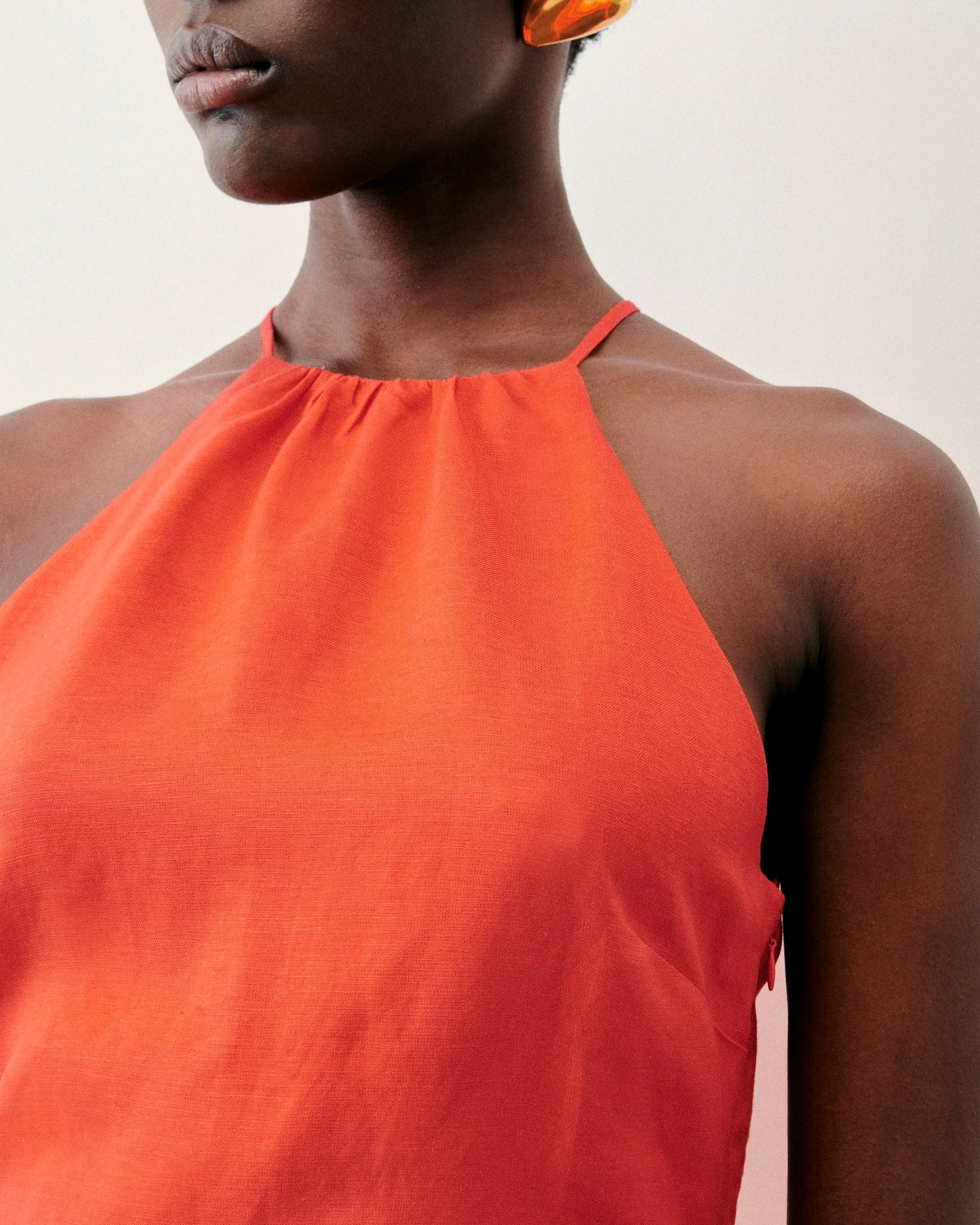 Robe courte à bretelles Betty en lin - Orange