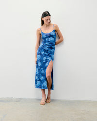 ROMANTIC ROSES BLEU / NEW / QTY : 1 / Robe Longue Bretelles Fines Mesh - Romantic Roses Bleu