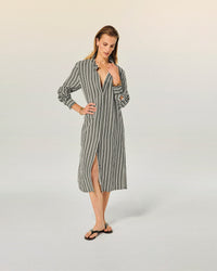 KAKI STRIPES / NEW / QTY : 27 / Robe Longue Manche Longue - Kaki Stripes
