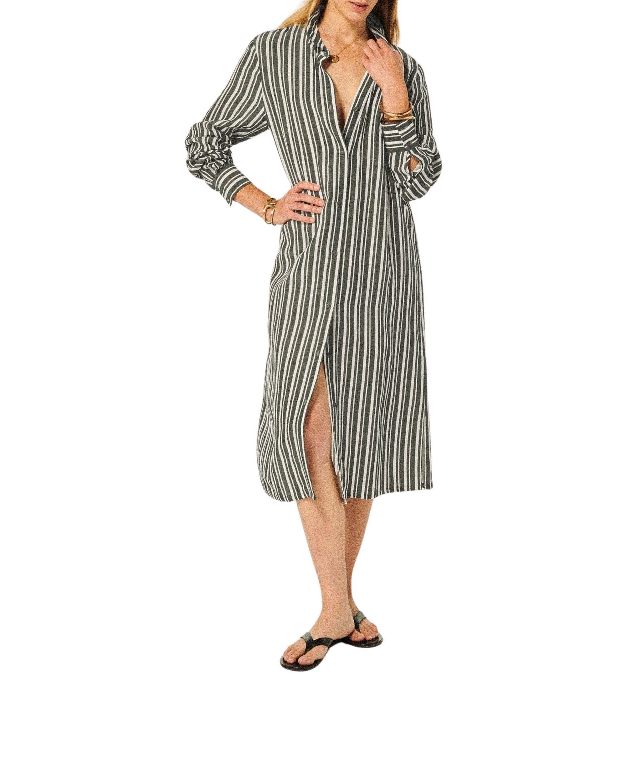 Robe longue à rayures - Kaki