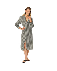 Robe Longue Manche Longue   - Kaki Stripes