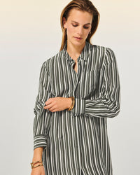 Robe Longue Manche Longue   - Kaki Stripes