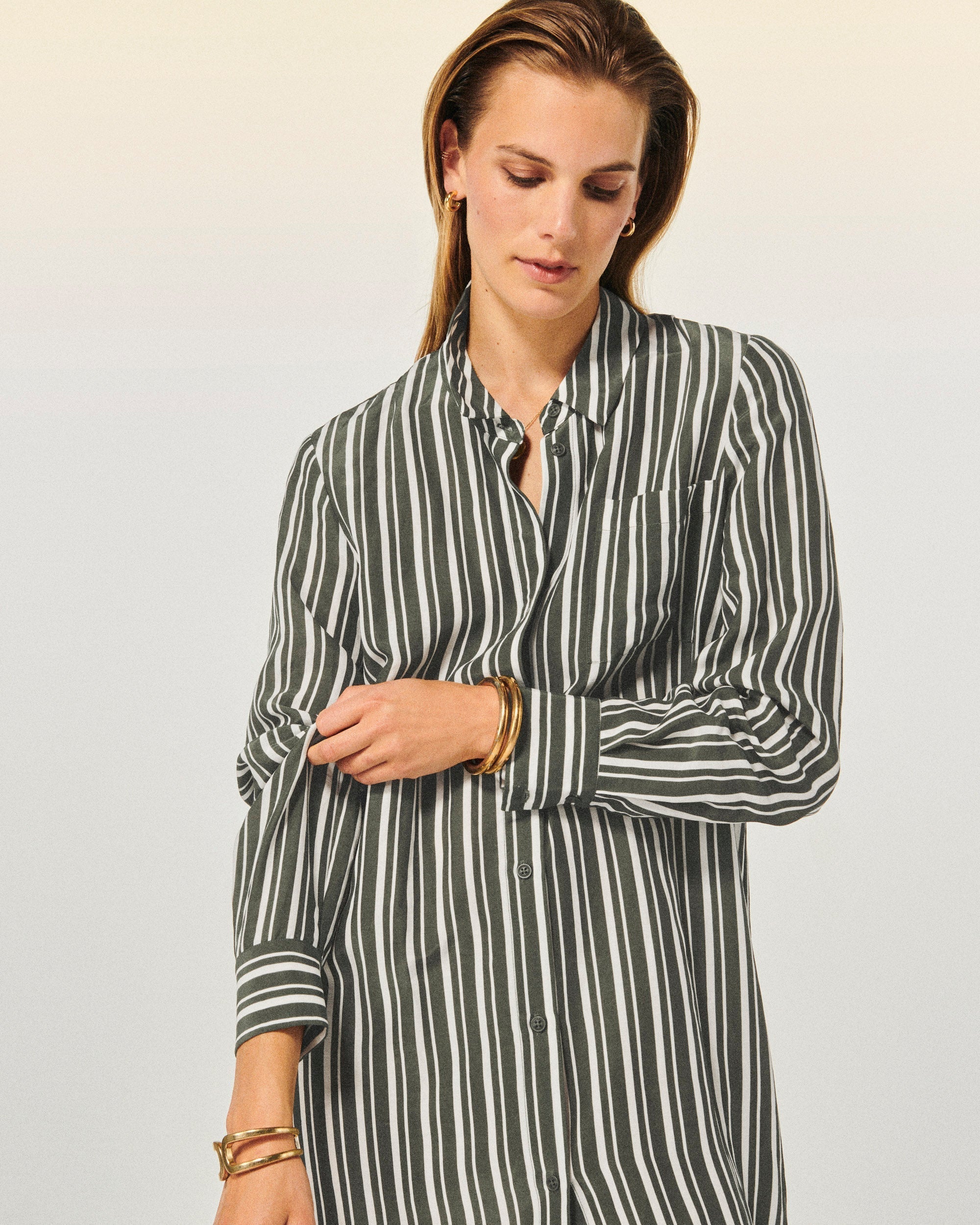 Robe Longue Manche Longue   - Kaki Stripes