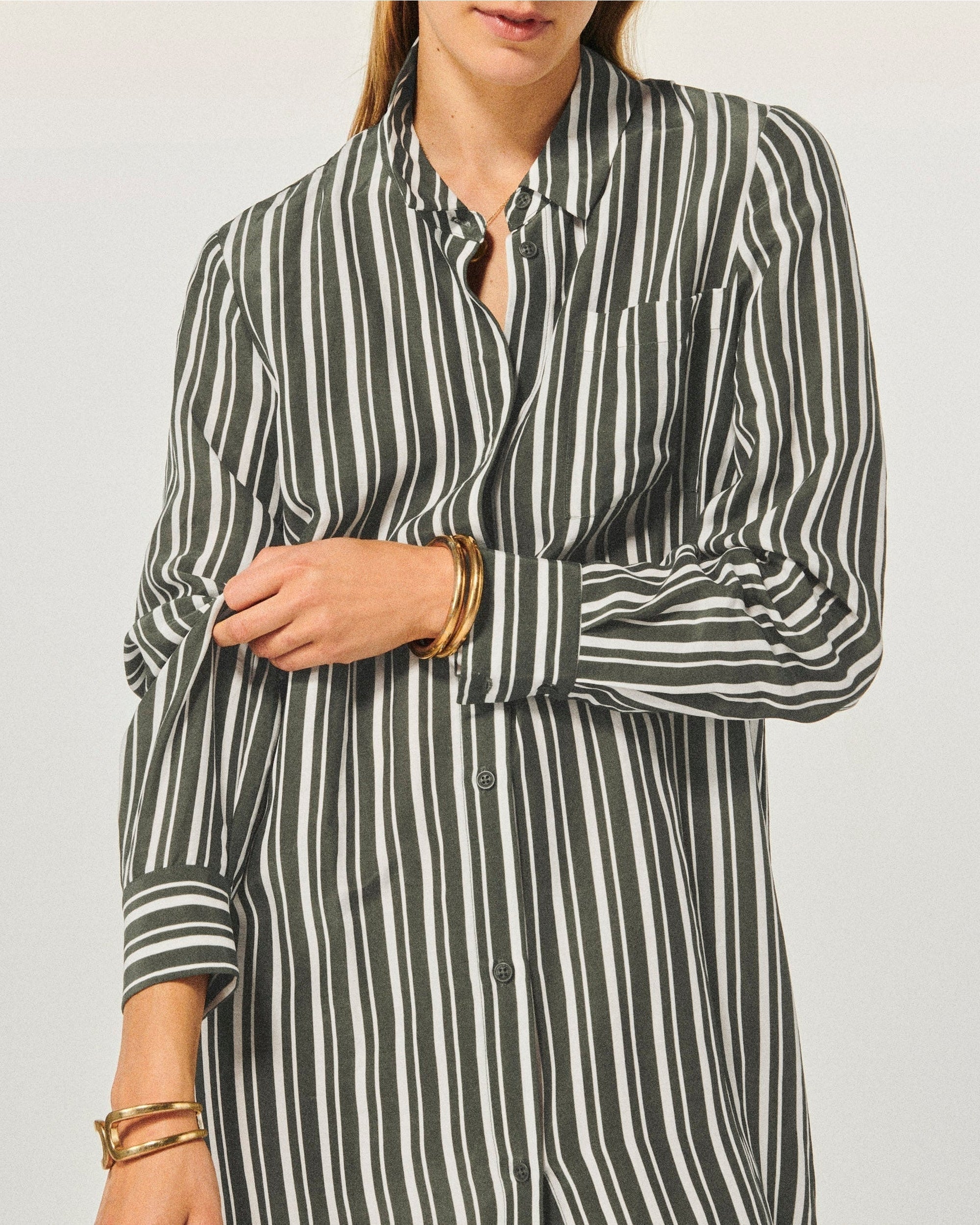 Robe longue à rayures - Kaki