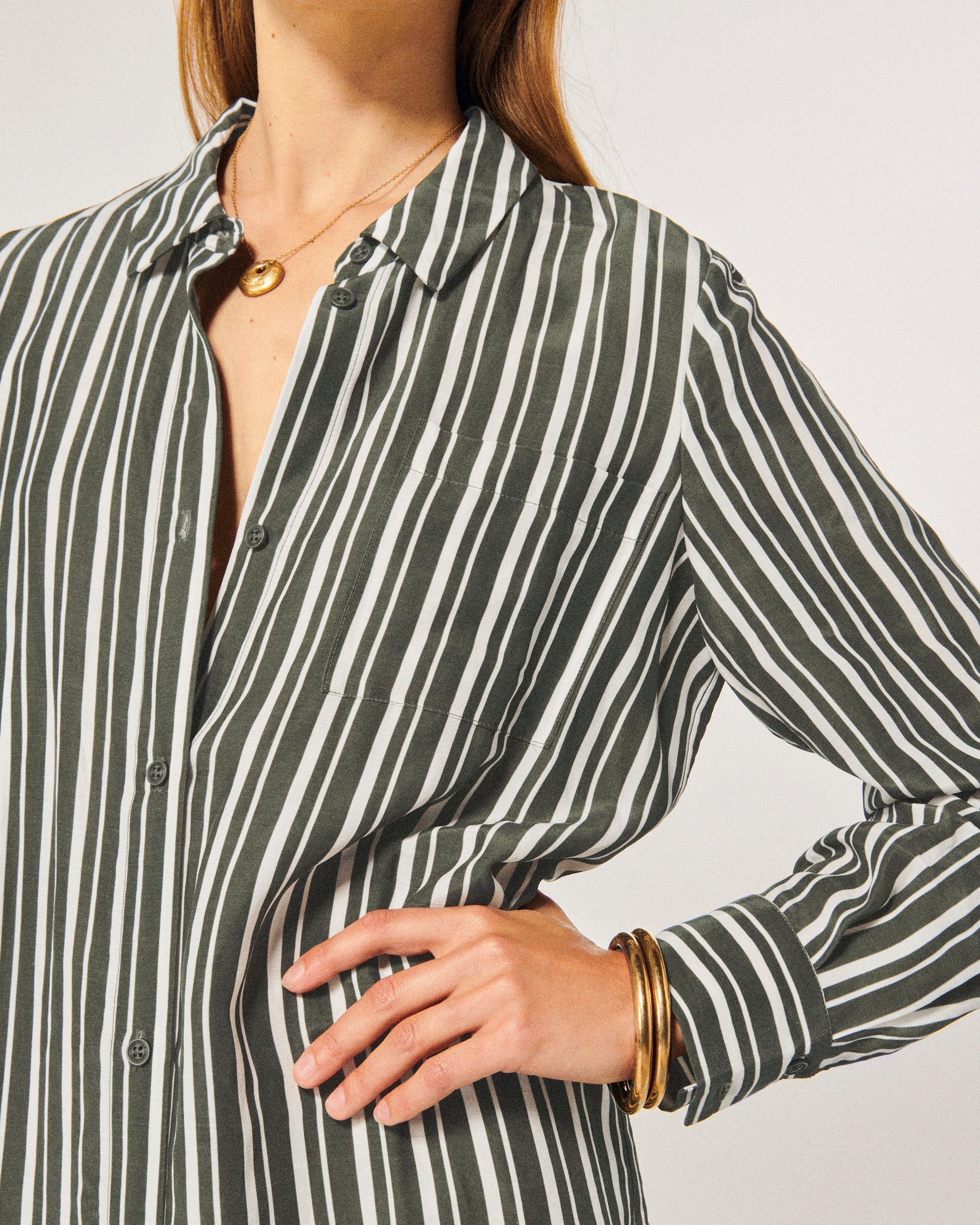 Robe longue à rayures - Kaki