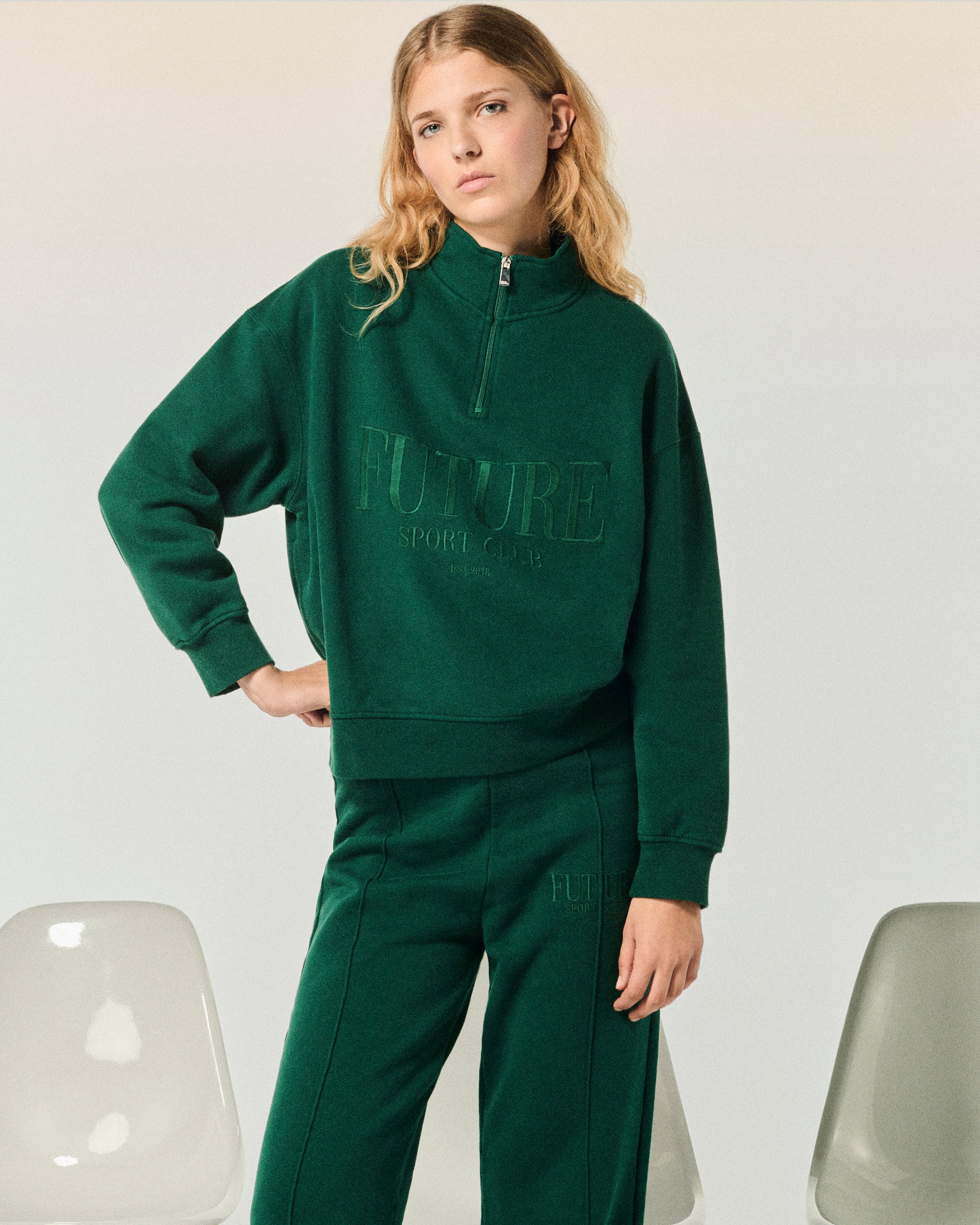 COLLEGE GREEN / NEW / QTY : 3 / Sweatshirt Col Camionneur - College Green