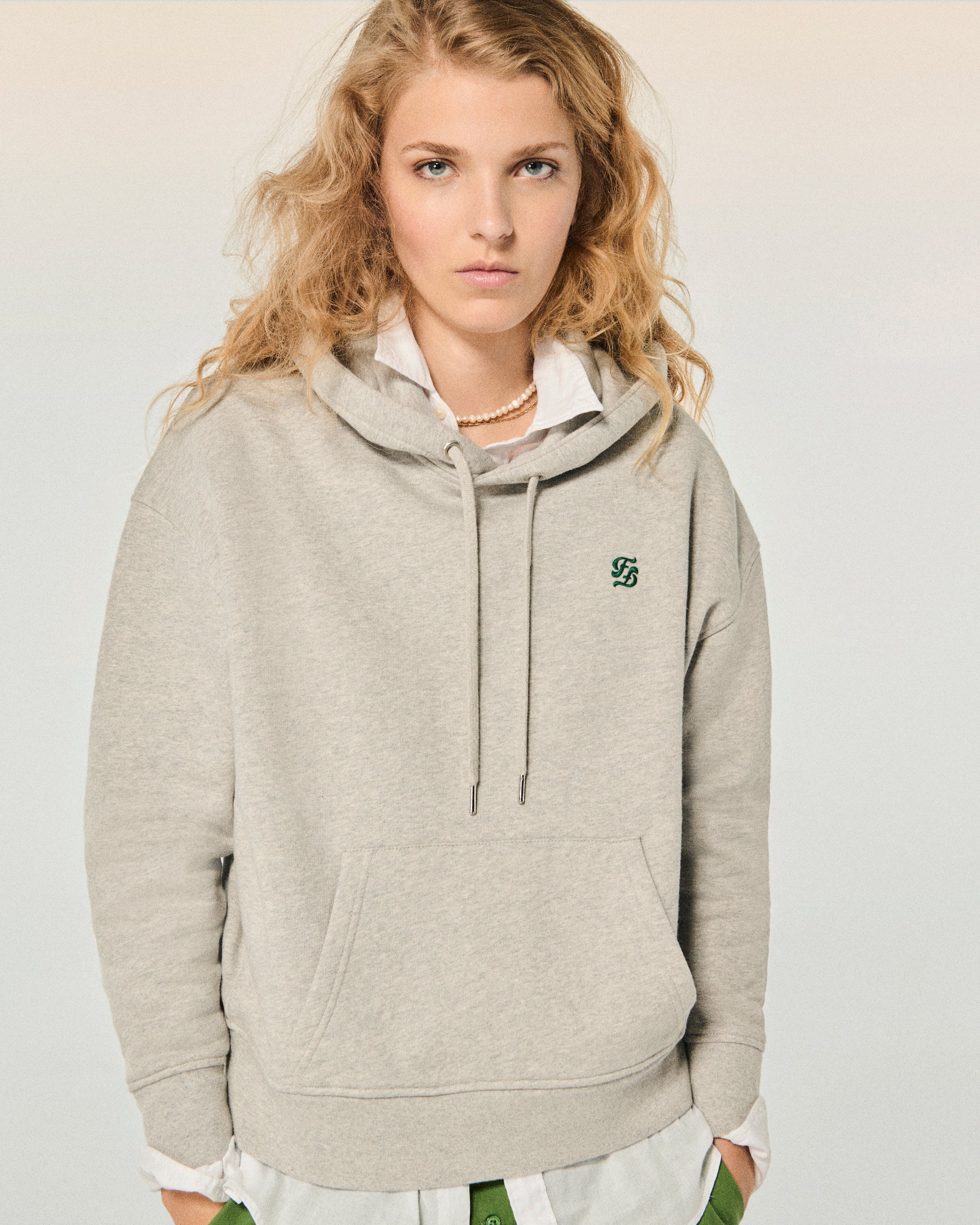GRIS CHINE CLAIR / NEW / QTY : 5 / Sweatshirt Col Rond Double F - Gris Chine Clair