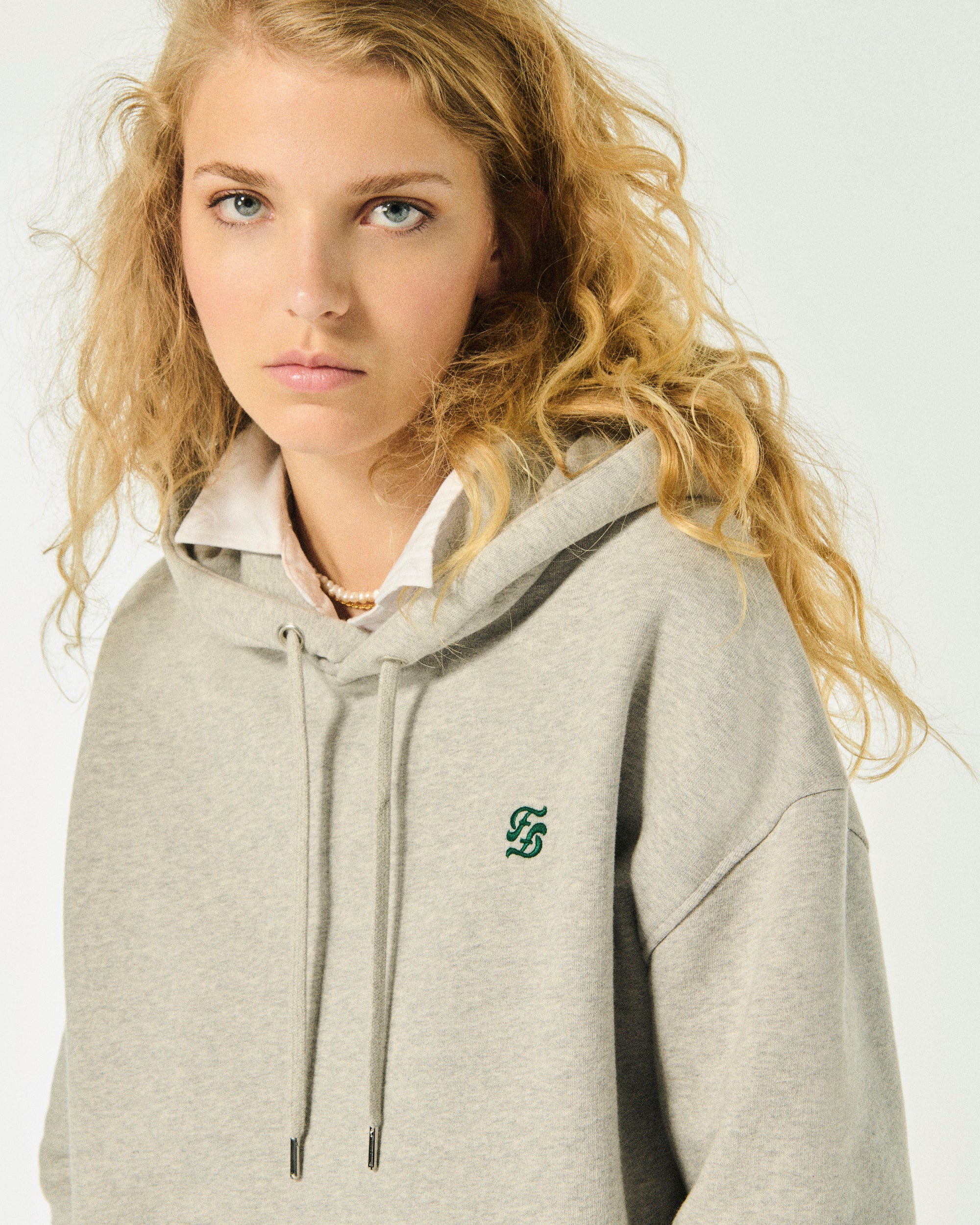GRIS CHINE CLAIR / NEW / QTY : 5 / Sweatshirt Col Rond Double F - Gris Chine Clair