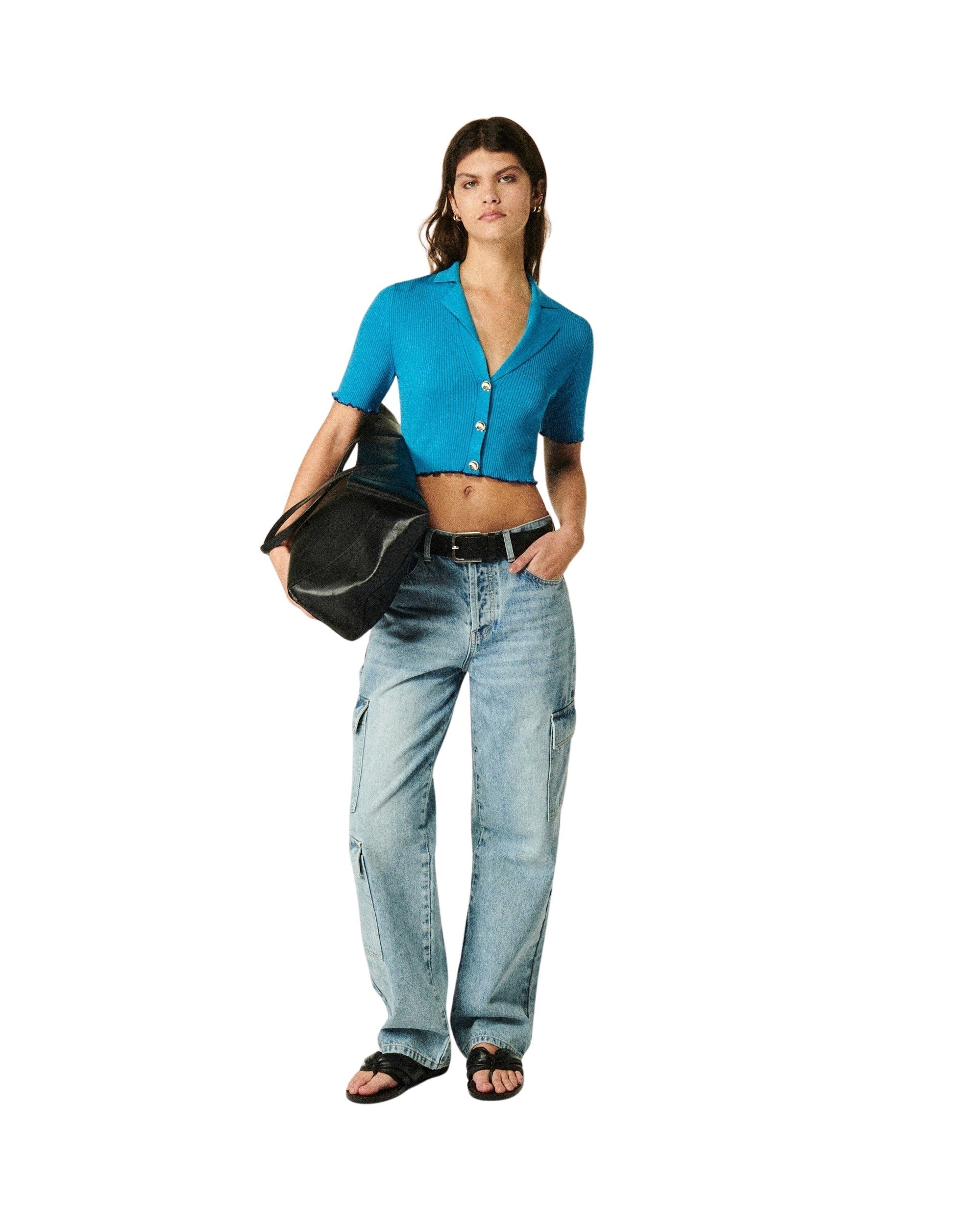 Top Manches Courtes Bicolore - Tropical Blue
