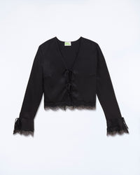 NOIR / NEW / QTY : 15 / Top Manches Longues Bords Dentelle - Noir