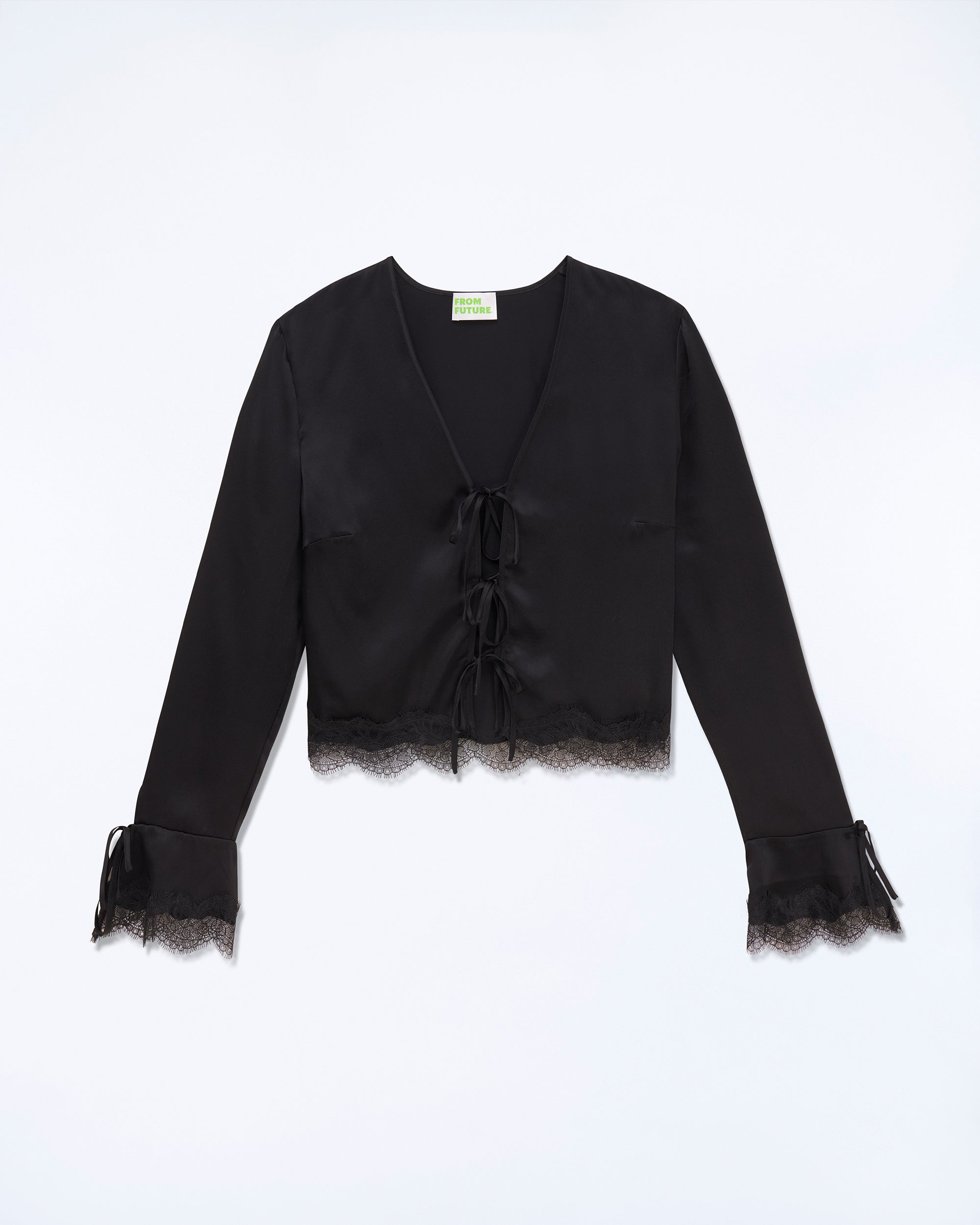NOIR / NEW / QTY : 15 / Top Manches Longues Bords Dentelle - Noir