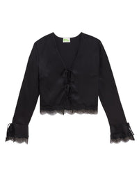 Lace and silk trim top - Black