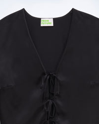 Lace and silk trim top - Black