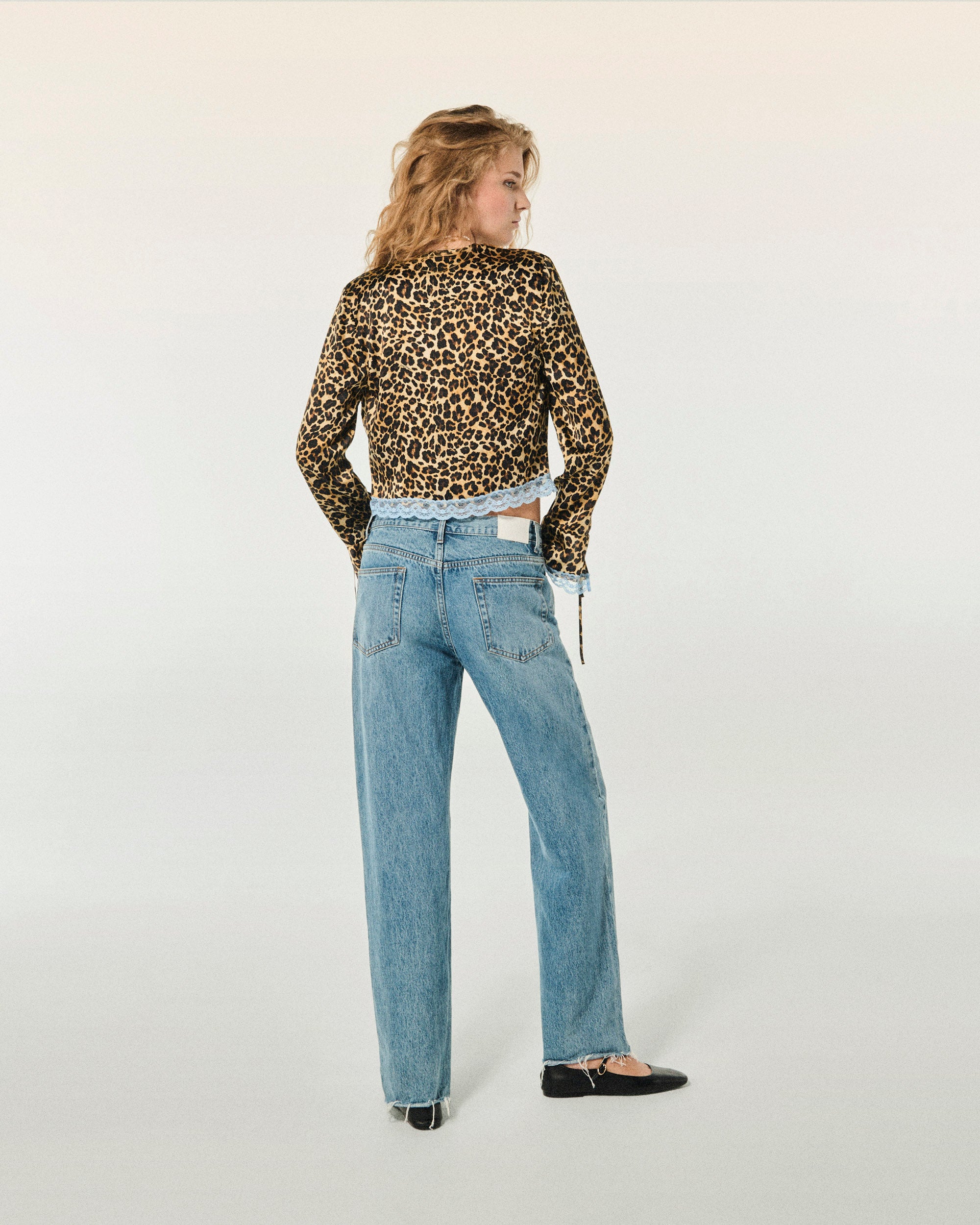 Top with lace and silk edges - Winter Leopard