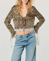 Top with lace and silk edges - Winter Leopard