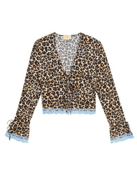 Top with lace and silk edges - Winter Leopard