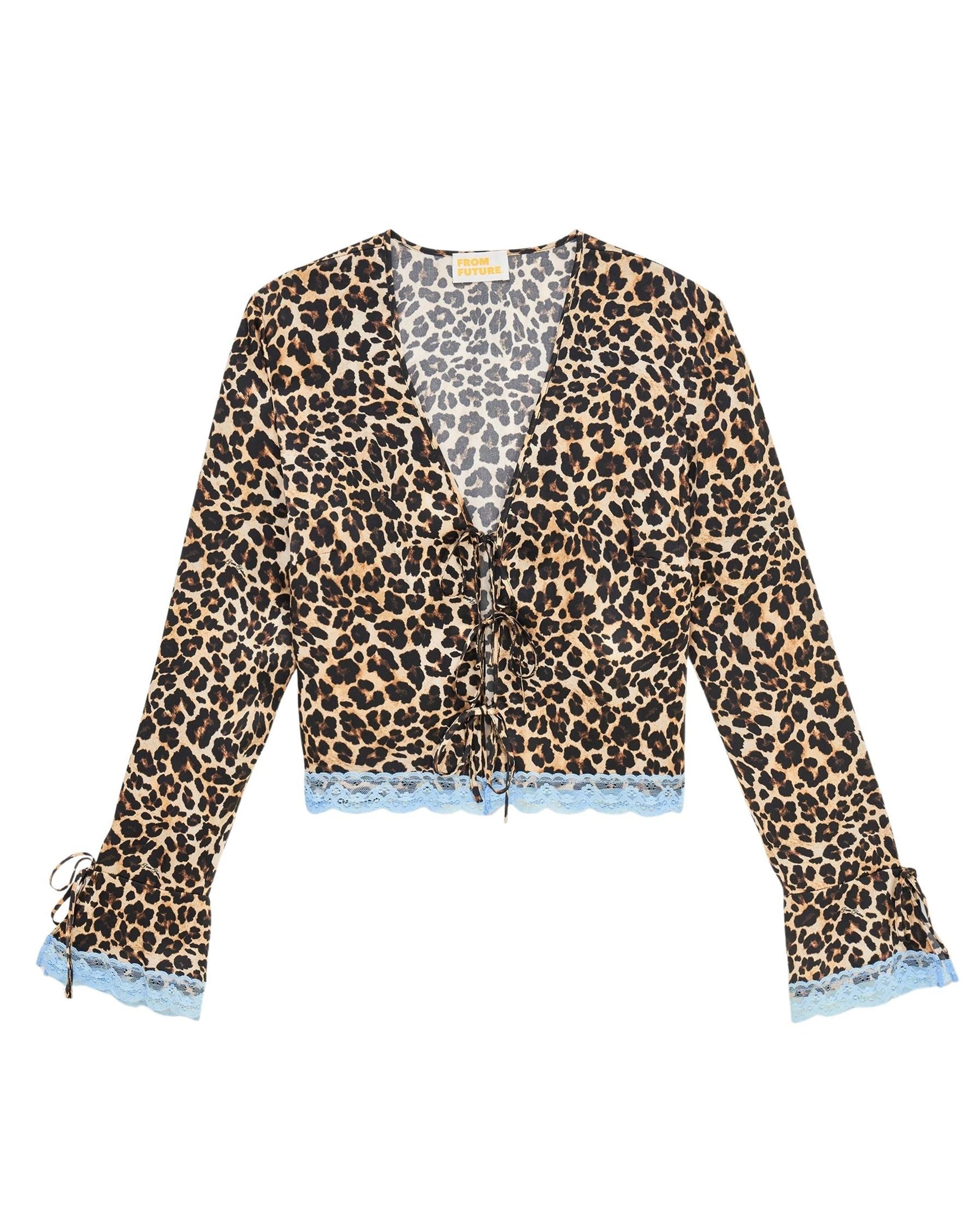 Top with lace and silk edges - Winter Leopard