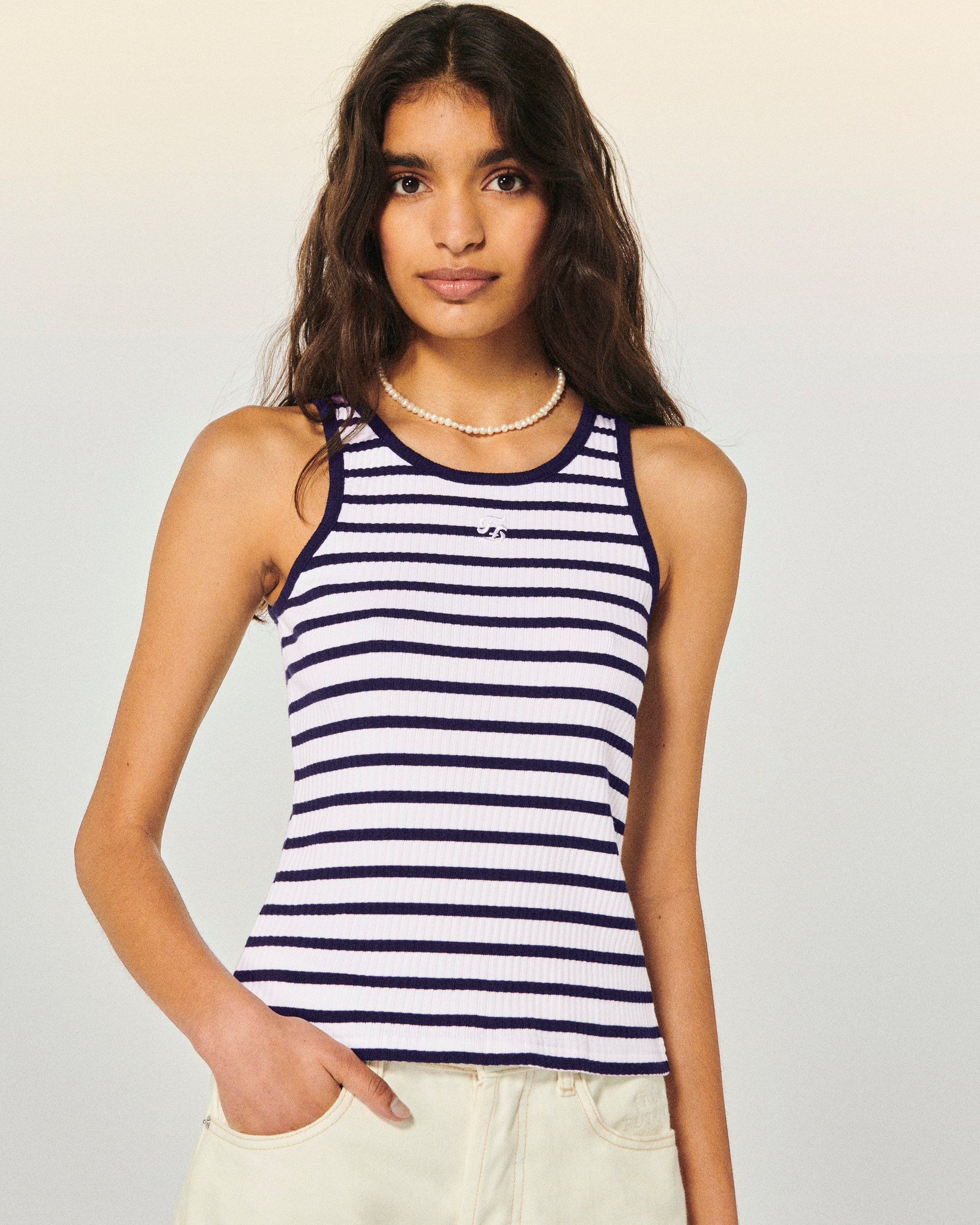 ECRU/NAVY / NEW / QTY : 7 / Top Bretelle - Ecru/Navy