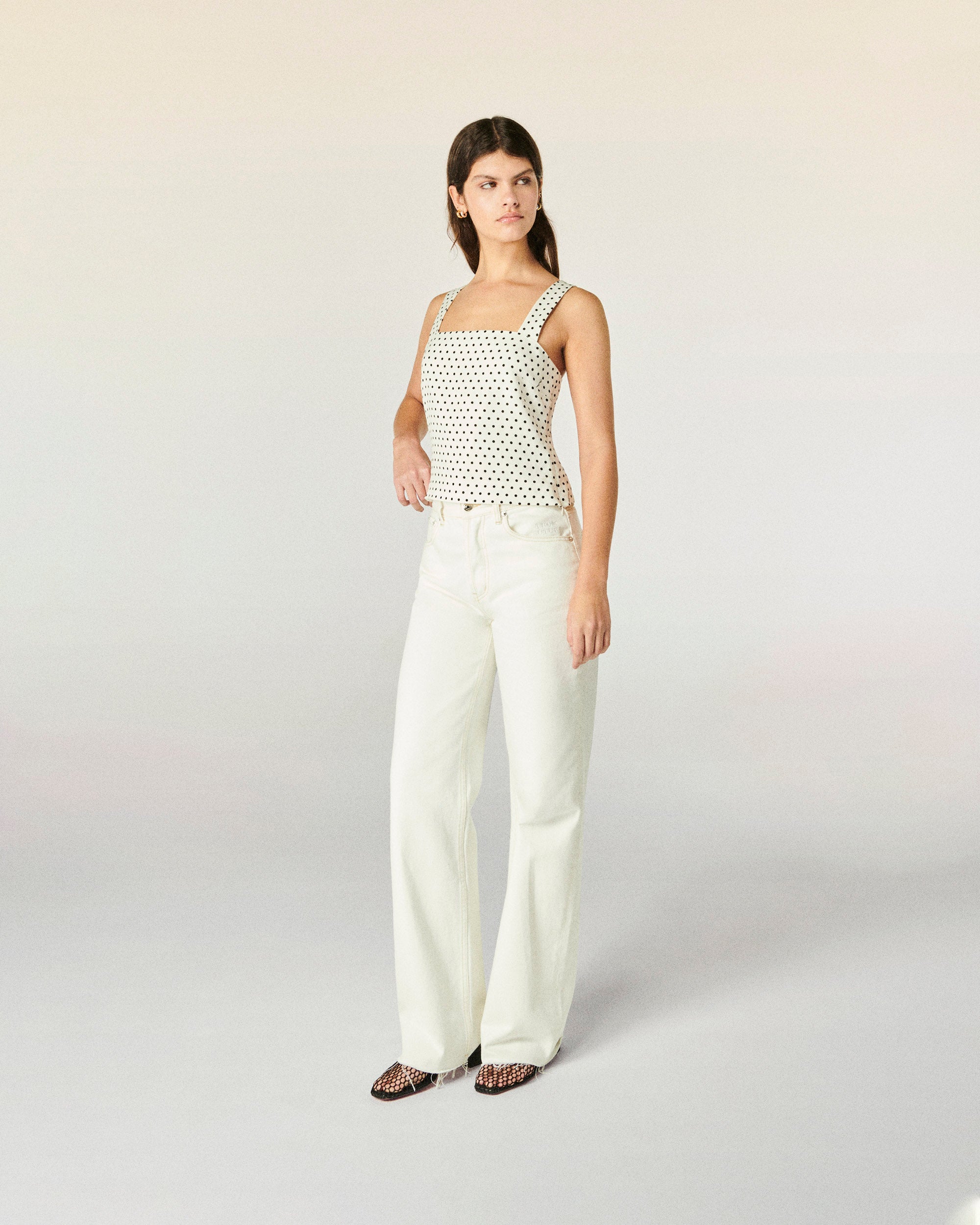 POIS ECRU / NEW / QTY : 17 / Top Bretelle - Pois Ecru
