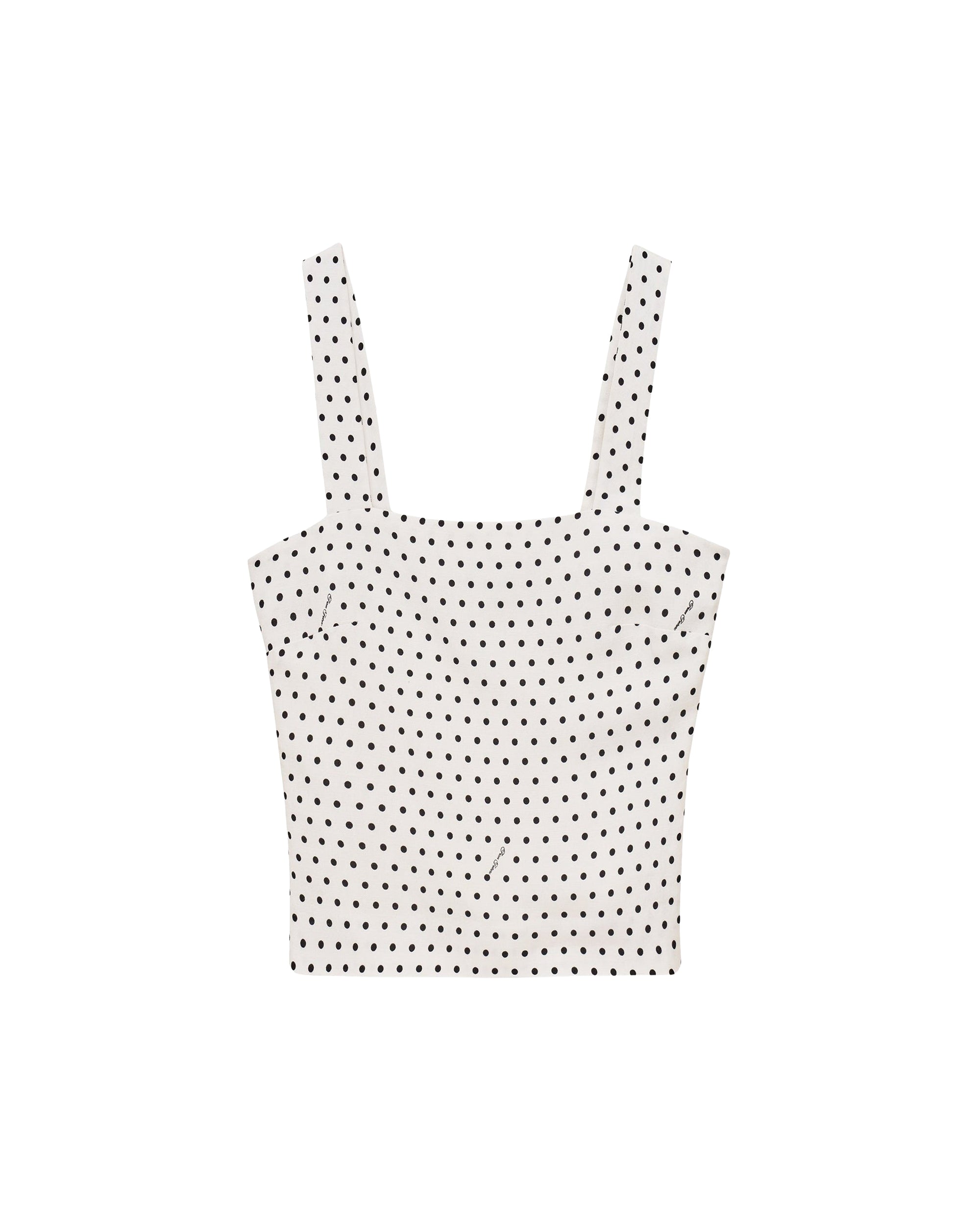 Top à bretelles en lin - Pois Ecru
