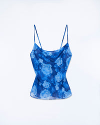 ROMANTIC ROSES BLEU / NEW / QTY : 1 / Top Bretelle Mousseline - Romantic Roses Bleu
