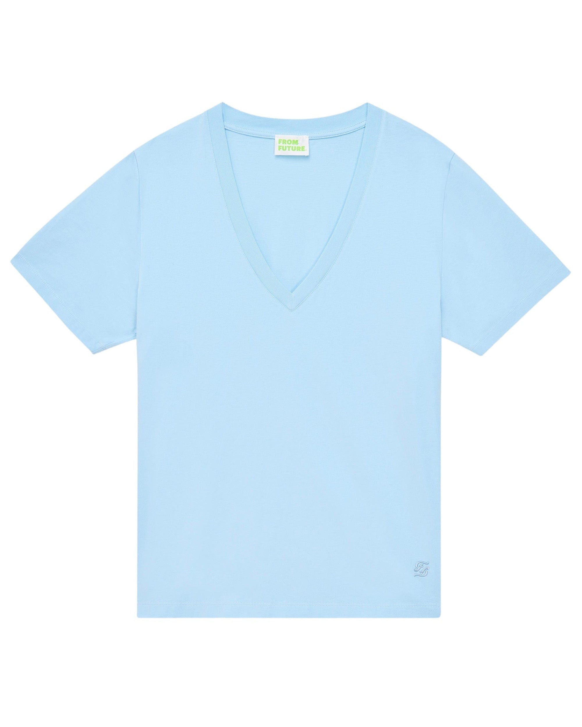 T-shirt Col V Double F - Baby Blue