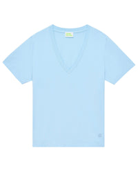 T-shirt Col V Double F  - Baby Blue