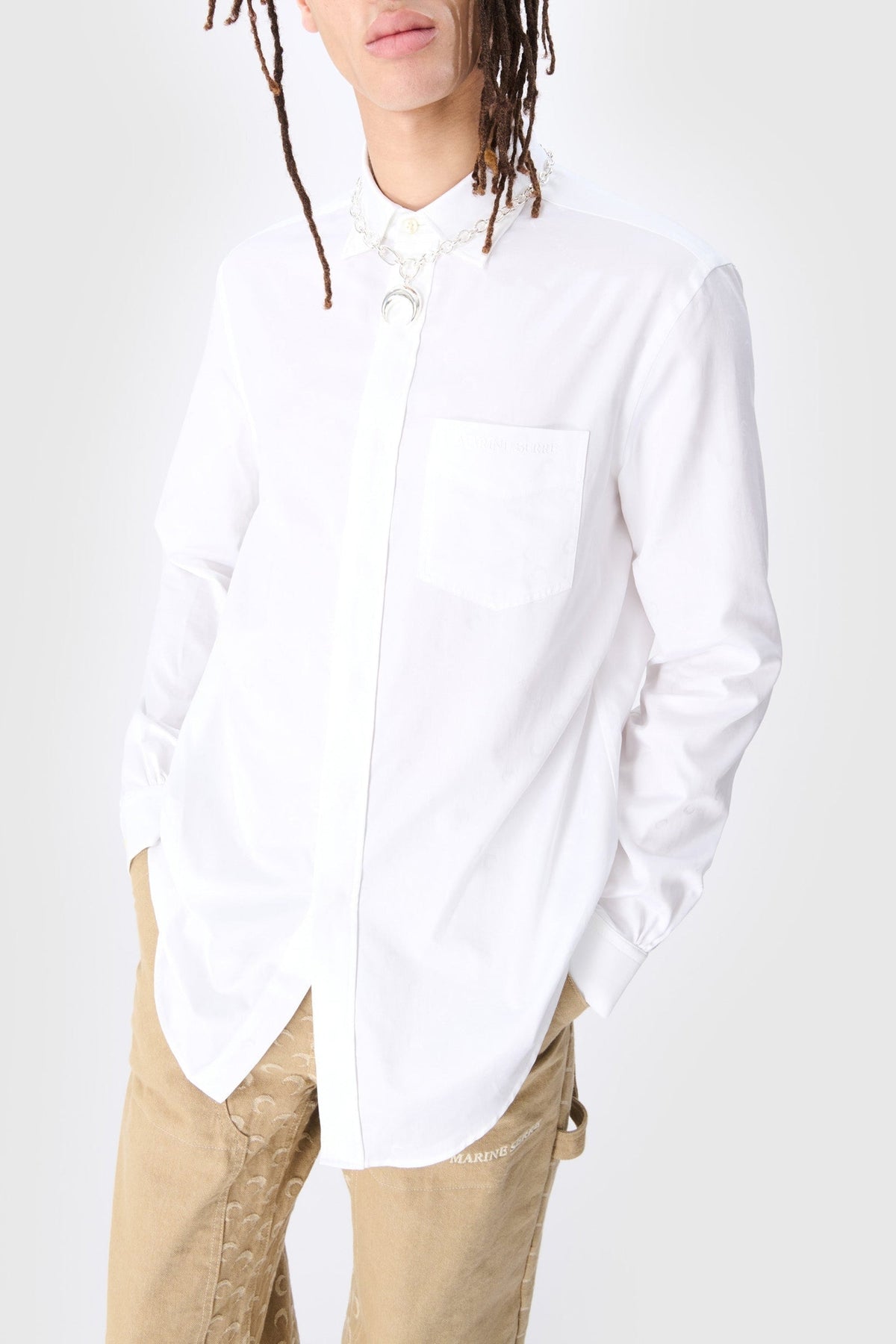 Chemise boutonnée en popeline jacquard - Optical White